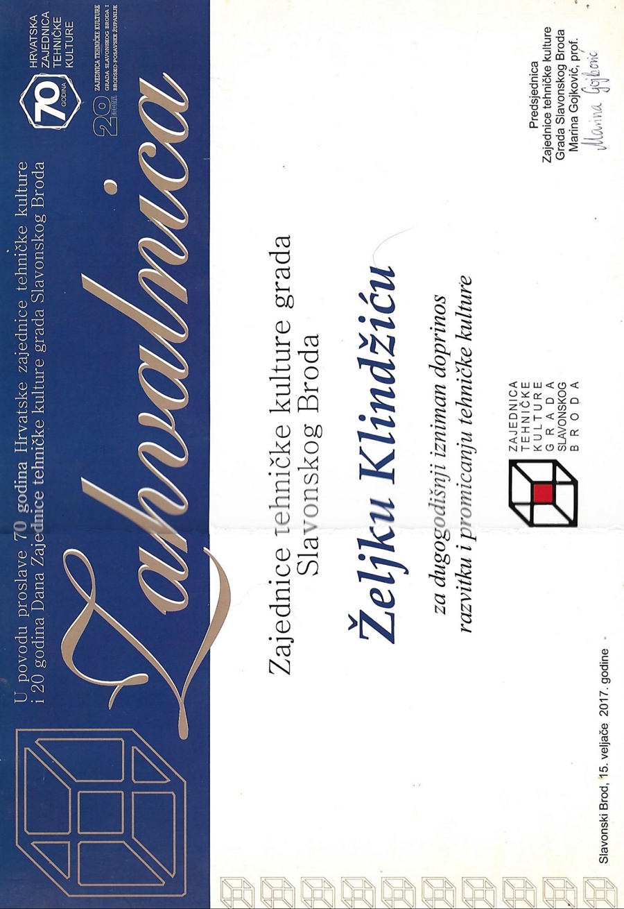 ZTK Zahvalnica 2017 Željku Klindžiću