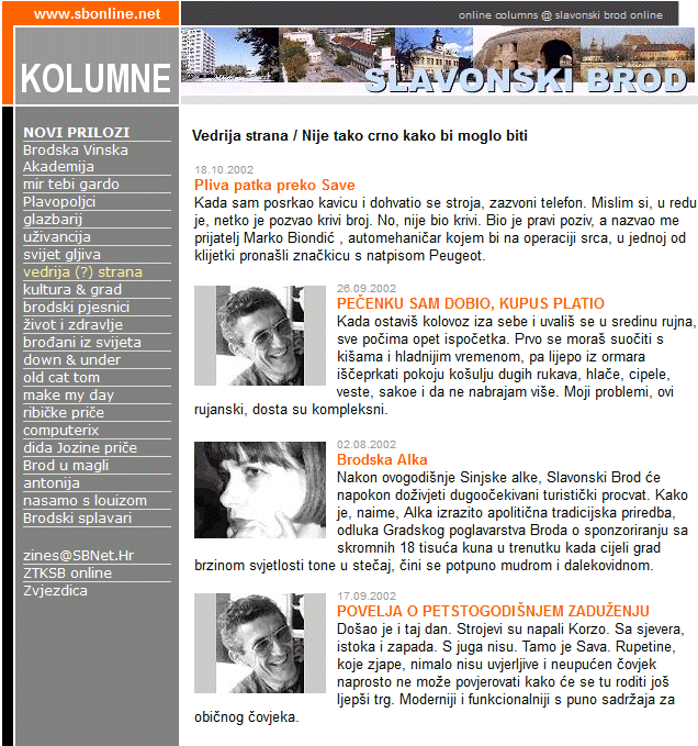 2002, SBONLINE.NET, Kolumne