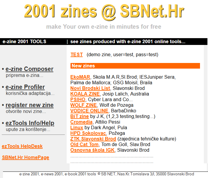 page 2, 2001. e-Zine, CMS, like WordPress before
