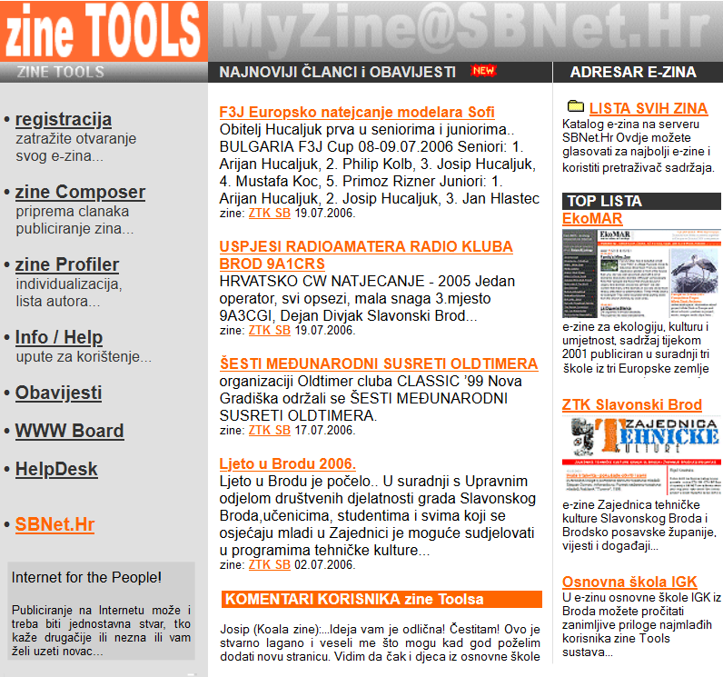 3. 2001. e-Zine Tools, SBNet.Hr, CMS, like before WordPress ...