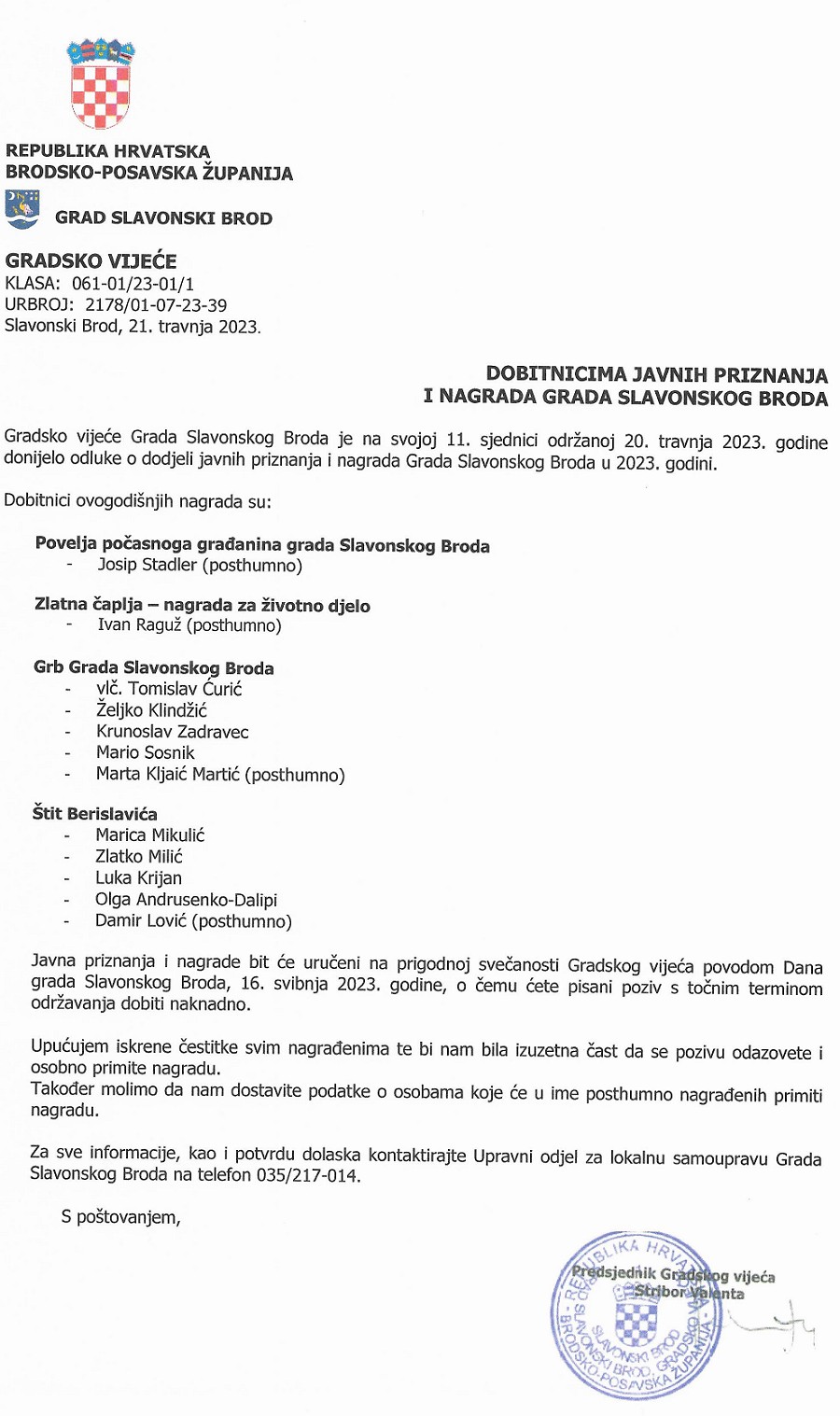 Željko Klindžić - Grb Grada Slavonskog Broda 2023